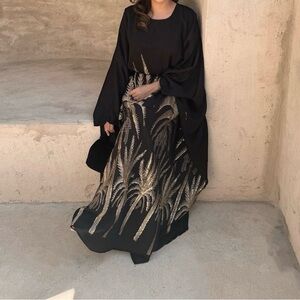 Elegant Black and Gold Women's kaftan abayah dress